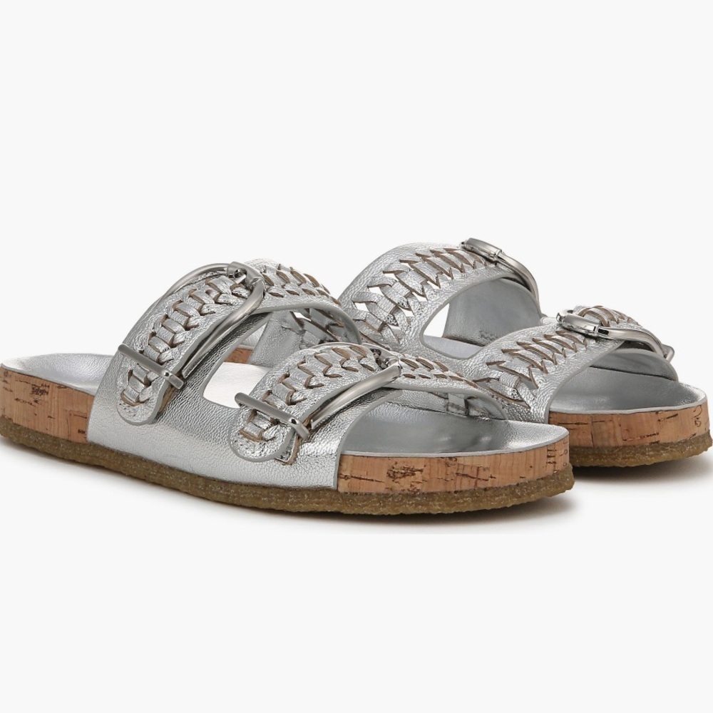 New Veronica Beard Paige Woven Silver slides Size: 6
